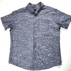 Eddie Bauer XL Classic Fit Button Down Shirt Blue Outdoor Print Casual Hiking